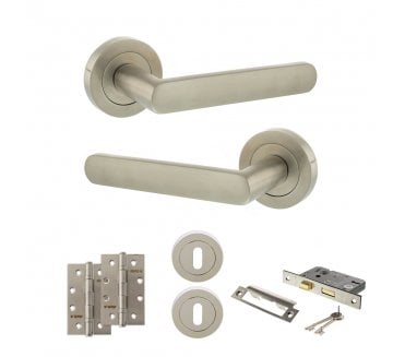 STATUS Carolina Door Handle Lock Pack (4 Slim Knuckle Hinges x2) - Satin Nickel