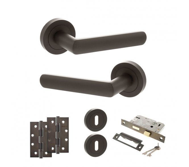 STATUS Carolina Door Handle Lock Pack (4 Slim Knuckle Hinges x2) - Urban Dark Bronze