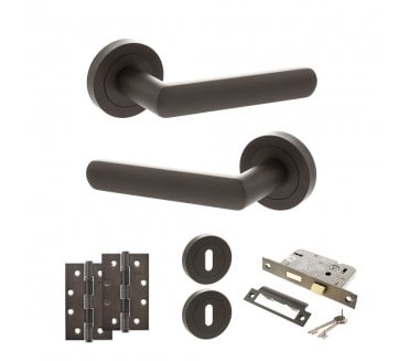 STATUS Carolina Door Handle Lock Pack (4 Slim Knuckle Hinges x2) - Urban Dark Bronze