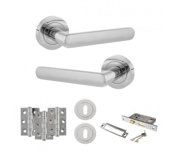 STATUS Carolina Door Handle Lock Pack (3 Ball Bearing Hinges x3) - Polished Chrome