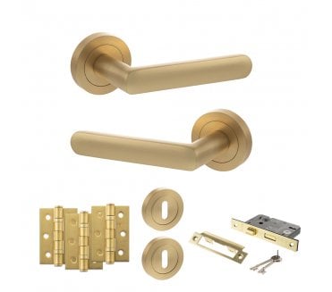 STATUS Carolina Door Handle Lock Pack (3 Ball Bearing Hinges x3) - Satin Brass