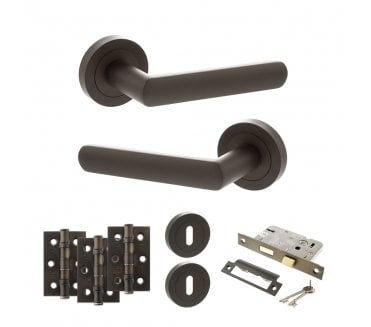 STATUS Carolina Door Handle Lock Pack (3 Ball Bearing Hinges x3) - Urban Dark Bronze