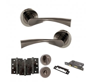STATUS Colorado Door Handle Bathroom Pack (4 Fire Rated Hinges x3) - Black Nickel