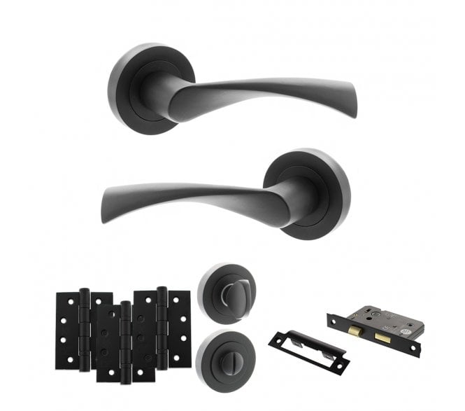 STATUS Colorado Door Handle Bathroom Pack (4 Fire Rated Hinges x3) - Matt Black