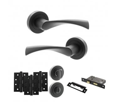 STATUS Colorado Door Handle Bathroom Pack (4 Fire Rated Hinges x3) - Matt Black