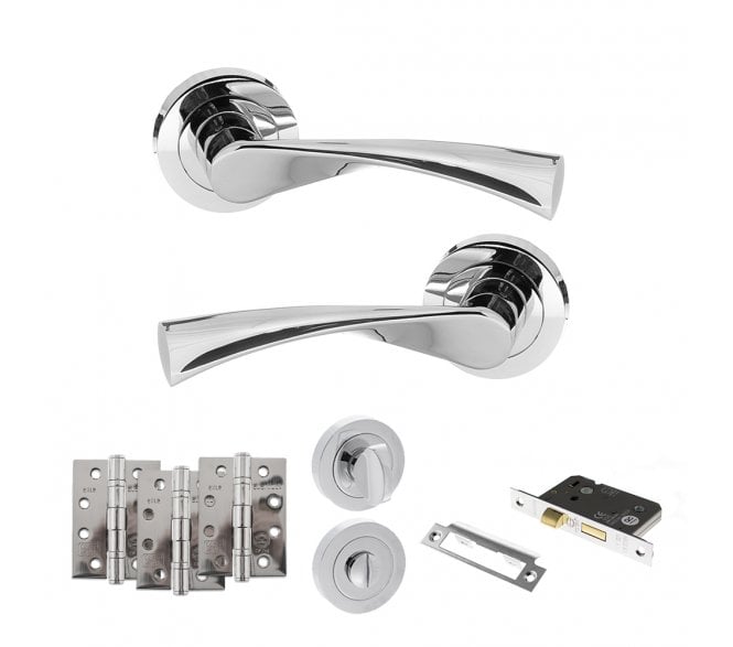 STATUS Colorado Door Handle Bathroom Pack (4 Fire Rated Hinges x3) - Polished Chrome