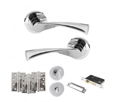 STATUS Colorado Door Handle Bathroom Pack (4 Fire Rated Hinges x3) - Polished Chrome