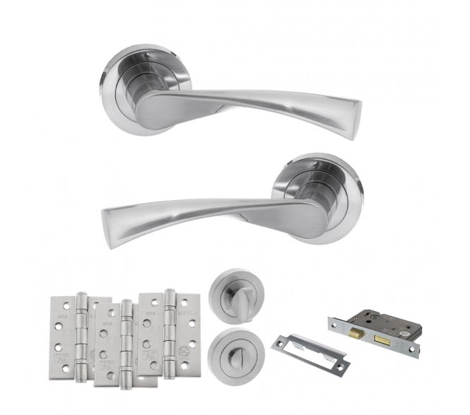 STATUS Colorado Door Handle Bathroom Pack (4 Fire Rated Hinges x3) - Satin Chrome