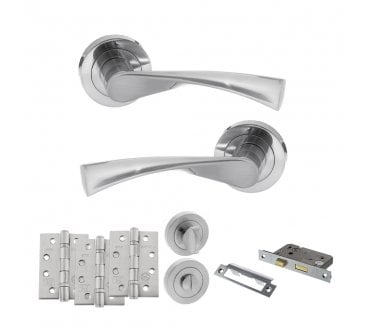 STATUS Colorado Door Handle Bathroom Pack (4 Fire Rated Hinges x3) - Satin Chrome