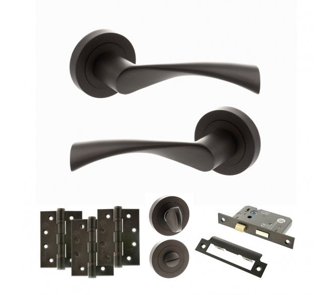 STATUS Colorado Door Handle Bathroom Pack (4 Fire Rated Hinges x3) - Urban Dark Bronze