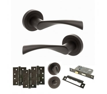 STATUS Colorado Door Handle Bathroom Pack (4 Fire Rated Hinges x3) - Urban Dark Bronze