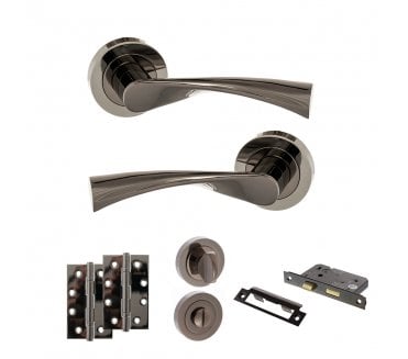 STATUS Colorado Door Handle Bathroom Pack (4 Slim Knuckle Hinges x2) - Black Nickel
