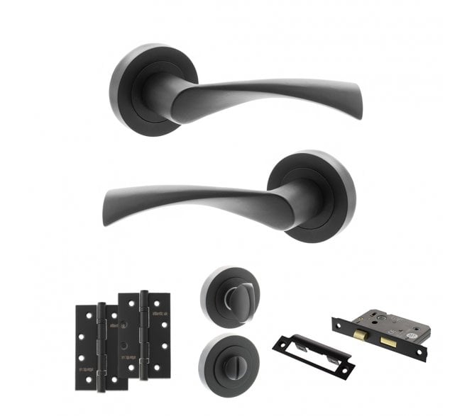 STATUS Colorado Door Handle Bathroom Pack (4 Slim Knuckle Hinges x2) - Matt Black