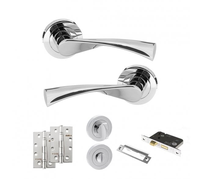 STATUS Colorado Door Handle Bathroom Pack (4 Slim Knuckle Hinges x2) - Polished Chrome