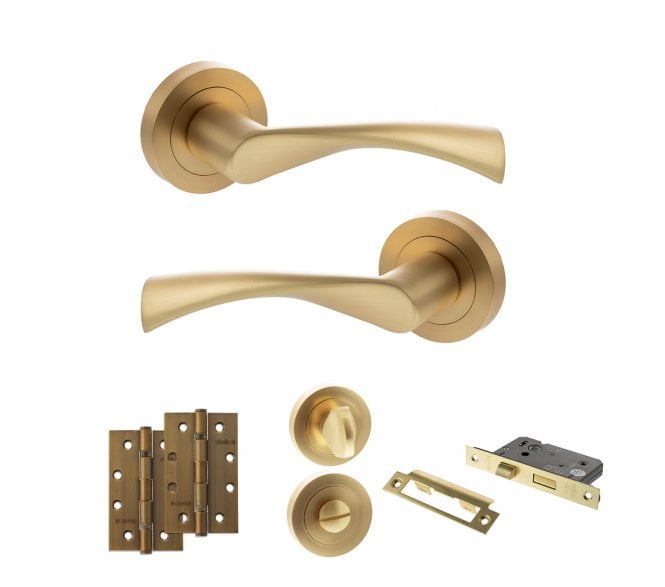 STATUS Colorado Door Handle Bathroom Pack (4 Slim Knuckle Hinges x2) - Satin Brass