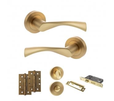 STATUS Colorado Door Handle Bathroom Pack (4 Slim Knuckle Hinges x2) - Satin Brass