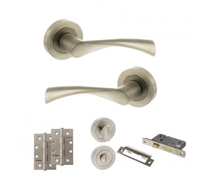 STATUS Colorado Door Handle Bathroom Pack (4 Slim Knuckle Hinges x2) - Satin Nickel