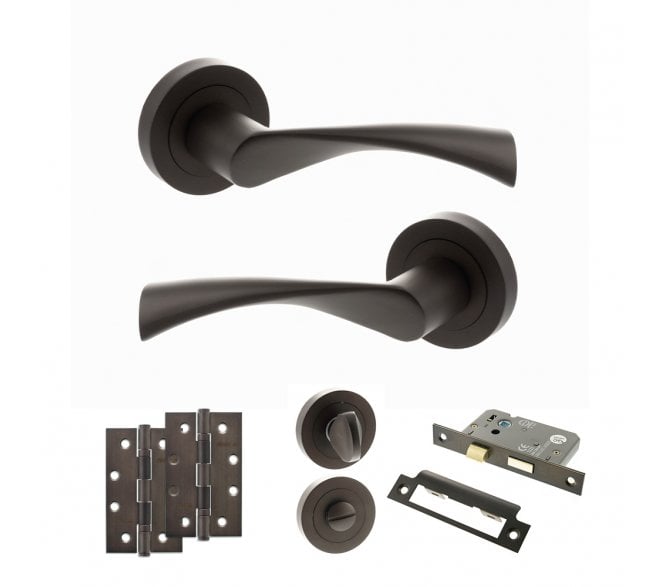 STATUS Colorado Door Handle Bathroom Pack (4 Slim Knuckle Hinges x2) - Urban Dark Bronze