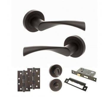 STATUS Colorado Door Handle Bathroom Pack (4 Slim Knuckle Hinges x2) - Urban Dark Bronze
