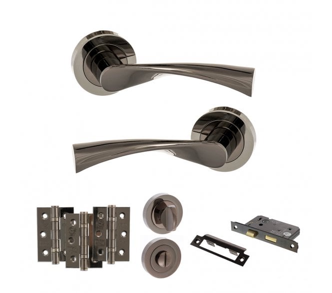 STATUS Colorado Door Handle Bathroom Pack (3 Ball Bearing Hinges x3) - Black Nickel