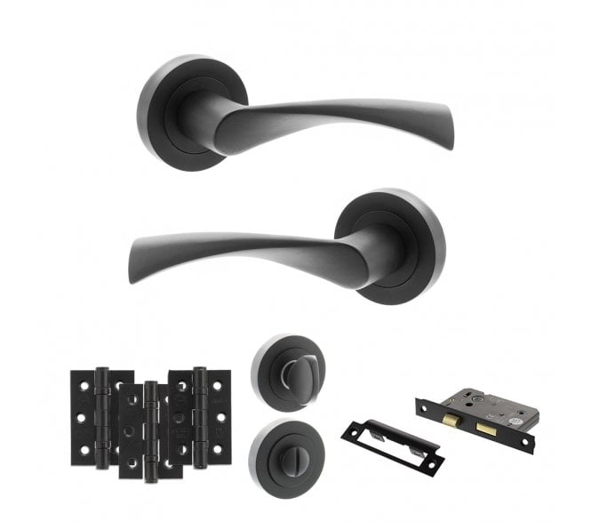 STATUS Colorado Door Handle Bathroom Pack (3 Ball Bearing Hinges x3) - Matt Black