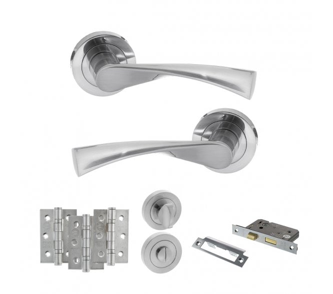STATUS Colorado Door Handle Bathroom Pack (3 Ball Bearing Hinges x3) - Satin Chrome