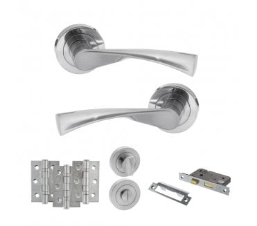 STATUS Colorado Door Handle Bathroom Pack (3 Ball Bearing Hinges x3) - Satin Chrome