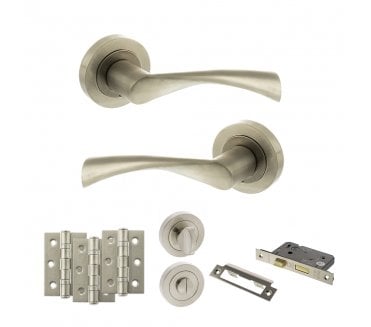 STATUS Colorado Door Handle Bathroom Pack (3 Ball Bearing Hinges x3) - Satin Nickel
