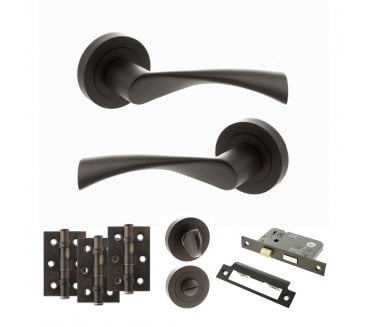 STATUS Colorado Door Handle Bathroom Pack (3 Ball Bearing Hinges x3) - Urban Dark Bronze