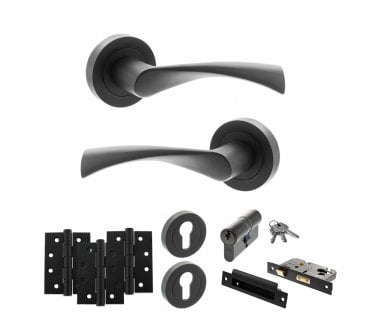 STATUS Colorado Door Handle Euro Profile Lock Pack (4 Fire Rated Hinges x3) - Matt Black