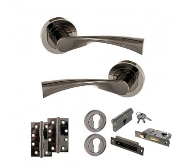 STATUS Colorado Door Handle Euro Profile Lock Pack (4 Slim Knuckle Hinges x2) - Black Nickel