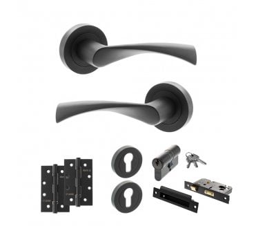 STATUS Colorado Door Handle Euro Profile Lock Pack (4 Slim Knuckle Hinges x2) - Matt Black