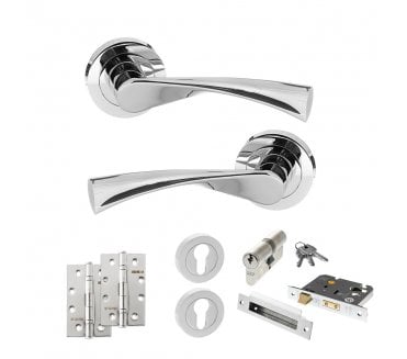 STATUS Colorado Door Handle Euro Profile Lock Pack (4 Slim Knuckle Hinges x2) - Polished Chrome
