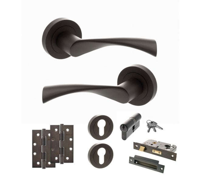 STATUS Colorado Door Handle Euro Profile Lock Pack (4 Slim Knuckle Hinges x2) - Urban Dark Bronze