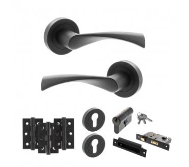 STATUS Colorado Door Handle Euro Profile Lock Pack (3 Ball Bearing Hinges x3) - Matt Black