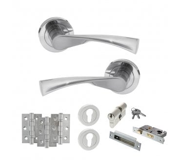 STATUS Colorado Door Handle Euro Profile Lock Pack (3 Ball Bearing Hinges x3) - Satin Chrome