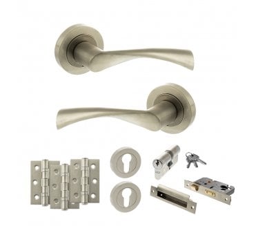 STATUS Colorado Door Handle Euro Profile Lock Pack (3 Ball Bearing Hinges x3) - Satin Nickel
