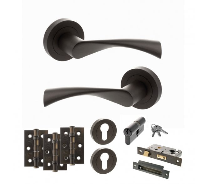 STATUS Colorado Door Handle Euro Profile Lock Pack (3 Ball Bearing Hinges x3) - Urban Dark Bronze