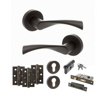 STATUS Colorado Door Handle Euro Profile Lock Pack (3 Ball Bearing Hinges x3) - Urban Dark Bronze