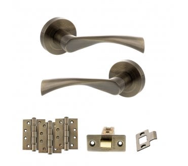 STATUS Colorado Door Handle Latch Pack (4 Fire Rated Hinges x3) - Antique Brass