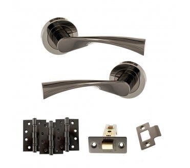 STATUS Colorado Door Handle Latch Pack (4 Fire Rated Hinges x3) - Black Nickel