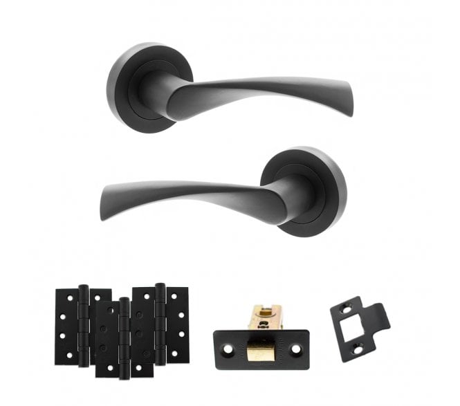 STATUS Colorado Door Handle Latch Pack (4 Fire Rated Hinges x3) - Matt Black