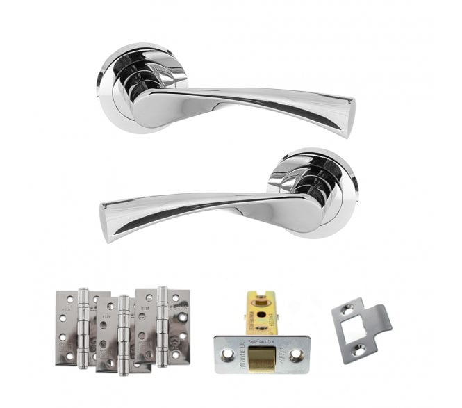 STATUS Colorado Door Handle Latch Pack (4 Fire Rated Hinges x3) - Polished Chrome