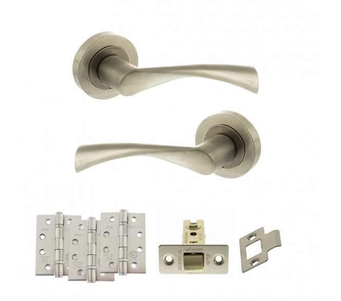 STATUS Colorado Door Handle Latch Pack (4 Fire Rated Hinges x3) - Satin Nickel