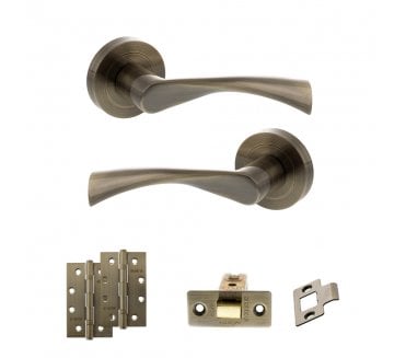 STATUS Colorado Door Handle Latch Pack (4 Slim Knuckle Hinges x2) - Antique Brass