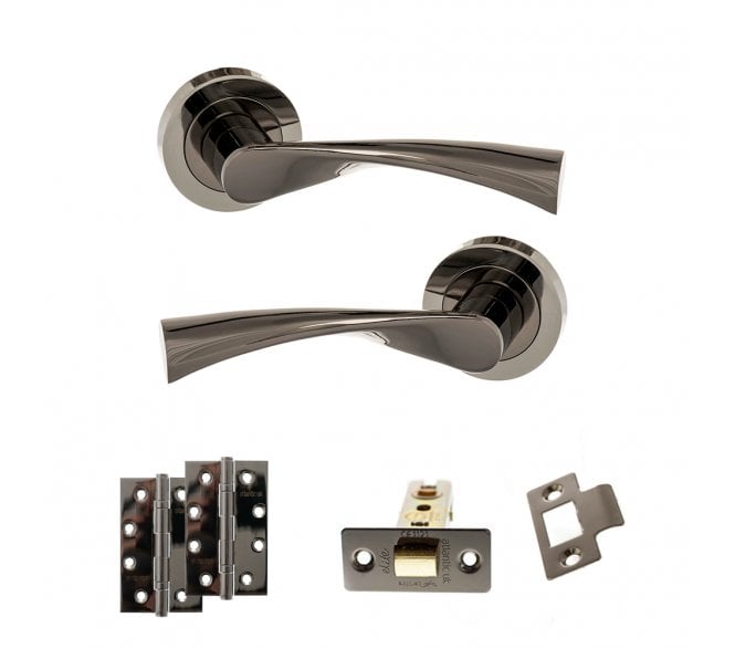 STATUS Colorado Door Handle Latch Pack (4 Slim Knuckle Hinges x2) - Black Nickel