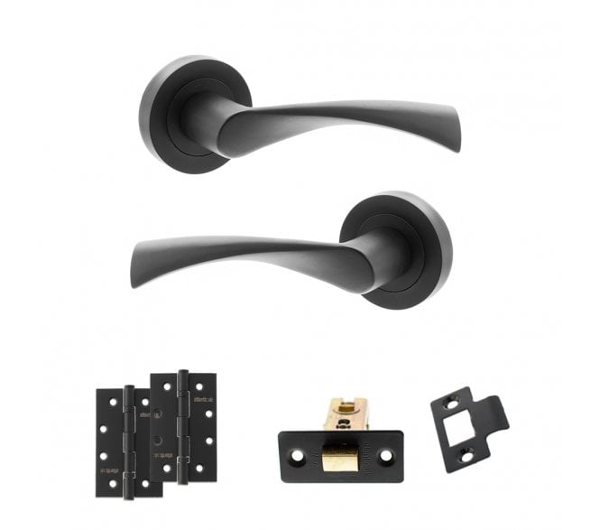 STATUS Colorado Door Handle Latch Pack (4 Slim Knuckle Hinges x2) - Matt Black