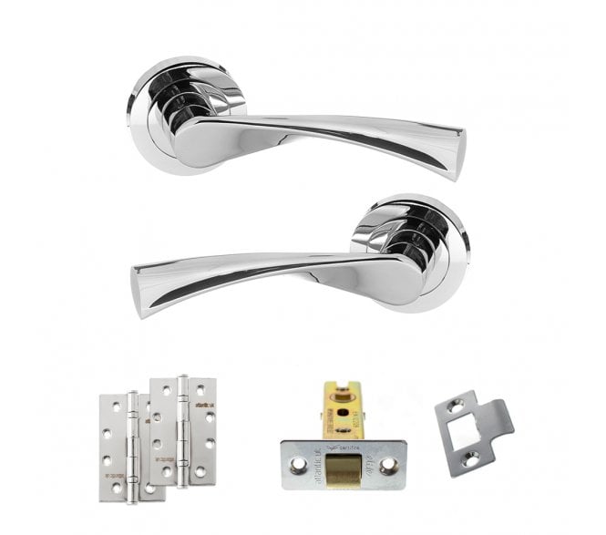 STATUS Colorado Door Handle Latch Pack (4 Slim Knuckle Hinges x2) - Polished Chrome