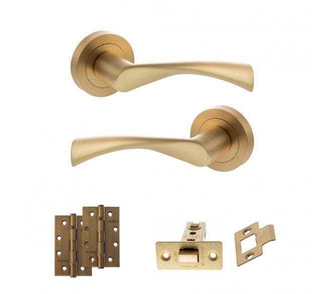 STATUS Colorado Door Handle Latch Pack (4 Slim Knuckle Hinges x2) - Satin Brass