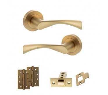 STATUS Colorado Door Handle Latch Pack (4 Slim Knuckle Hinges x2) - Satin Brass